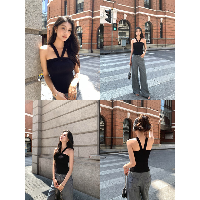 
pusumede self-focused pure hot girl knitted suspender vest female slim temperament sleeveless off-shoulder top