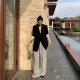 pusumede black loose casual wide-leg pants for women 2025 summer thin high waist slimming drooping floor trousers