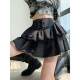 Women's spring and autumn new style short skirt mesh fluffy skirt high waist jk cake A-line tie skirt set

