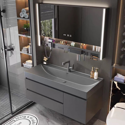 Modern Light Luxury Gilt Stone Integrated Basin Bathroom Cabinet Set, Bathroom Vanity, Washbasin, Handwashing Station, Bathroom Suite