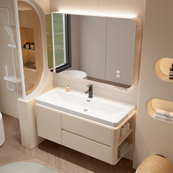 Cream-Colored Ceramic Integrated Ocean-Style Large Basin with Rounded Corners Bathroom Cabinet Set, Washbasin, Face Basin, Vanity