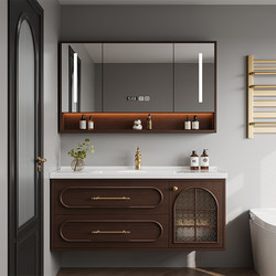 New Chinese-Style Rubber Wood Lacquered Bathroom Cabinet Set with Integrated Ceramic Basin Washbasin Sink Vanity