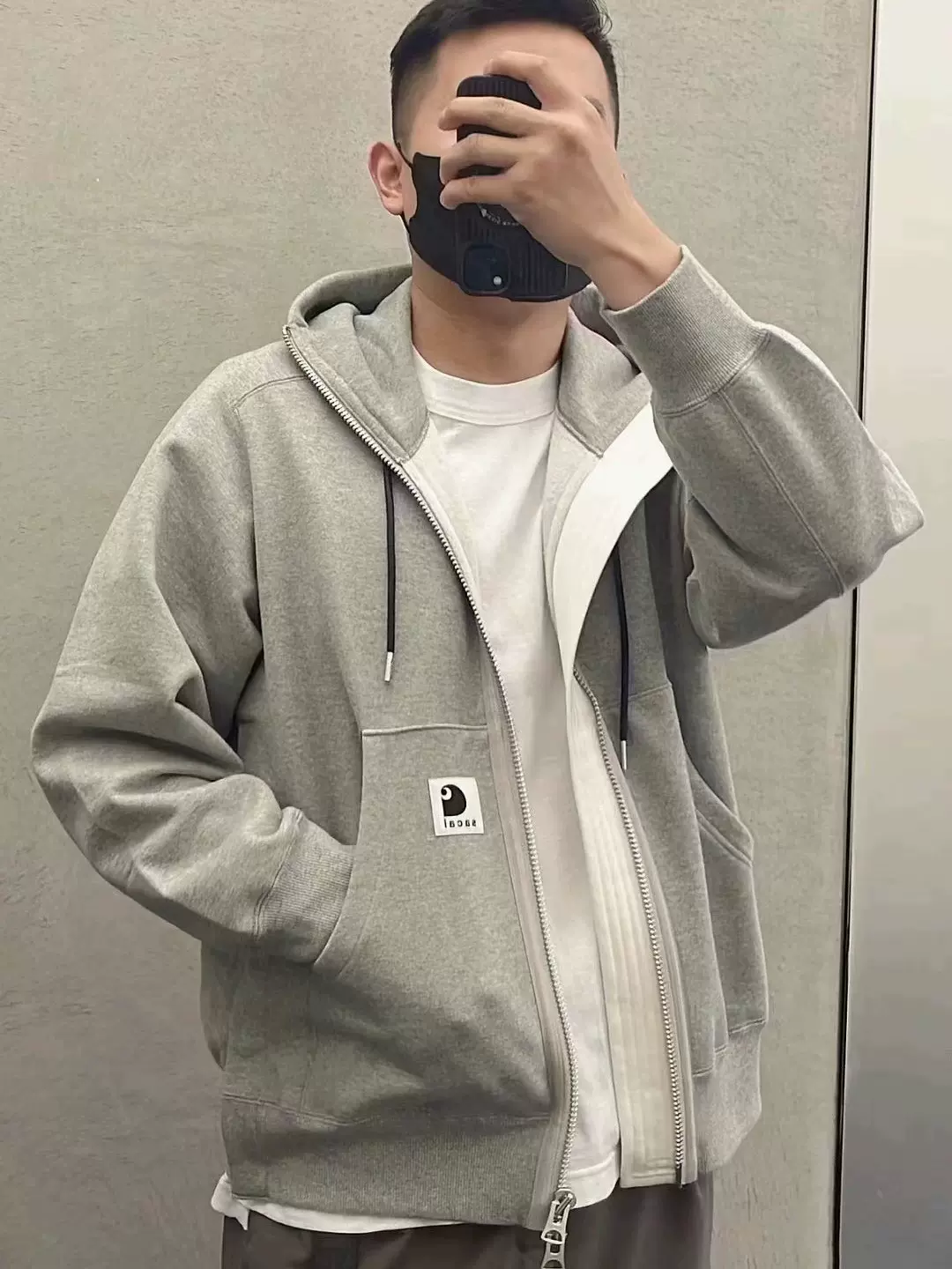 Sacai Carhartt 23AW不对称拉链侧开叉WIP Hoodie 联名连帽卫衣-Taobao