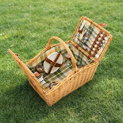 Outdoor Camping Picnic Basket, Portable Rattan Woven Basket, Country Style, Large Capacity, with Cutlery, Hand-Woven, Large Size