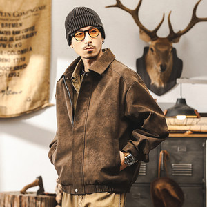 
American retro jacket for men, spring and autumn trendy brand tough guy workwear, men's leather jacket, loose motorcycle jacket, casual leather jacket for men