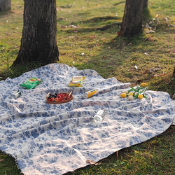 French Picnic Mat ins Blue Floral Lace Picnic Cloth Portable Outdoor Camping Picnic Seaside Beach Mat