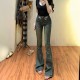 Li Li retro embroidered high-waisted slim and slightly flared jeans for women 2025 summer new stretch slim floor pants