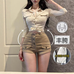 Li Li Clothing Old Money Style Wide-Leg Denim Shorts for Women 2026 Summer New Thickened High-Waisted Slimming Hip-Hugging Hot Pants