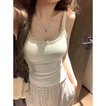 Lace lace black and white suspender vest with chest pad