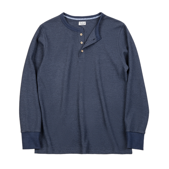 
Maden workwear American retro waffle knitted Henry shirt slim Ami Kaji solid color long-sleeved T-shirt men's spring