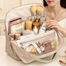 Vertical Makeup Bag, Portable for Women, Large Capacity Cosmetics Storage Bag with Compartments, 2026 New High-End Toiletry Bag