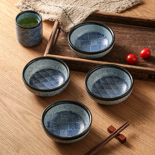 Japanese Tableware Wave Pattern Japanese-Style Rice Bowl Tableware Set, Household Soup Bowl, Anti ...