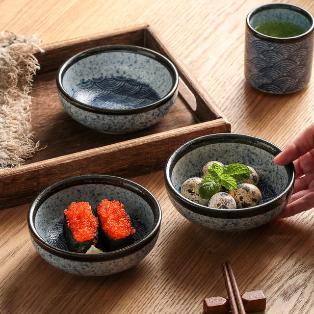 Japanese Tableware Wave Pattern Japanese-Style Rice Bowl Tableware Set, Household Soup Bowl, Anti ...