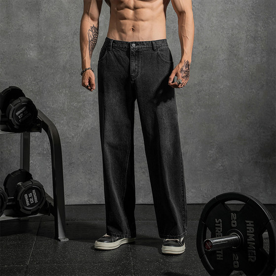 
Lujiamen [American Straight Jeans] Loose Men's Autumn and Winter Trendy Casual Long Pants Plus Size Sports and Fitness