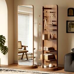 Rotating Perforated Board Dressing Mirror, Movable Floor-Standing Fitting Mirror, Large Mirror for Home Bedroom, Integrated Coat Rack Full-Length Mirror