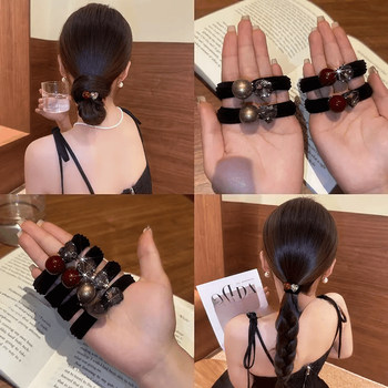 Anchor red pearl sparkling diamond hair band for women 2024 new style rubber band hair rope high-end hair rope hair accessory