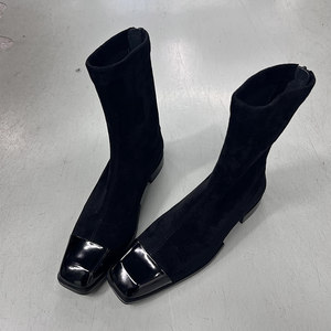 
2022 autumn and winter new style black square toe slim boots mid-calf boots fashion boots boots for women