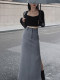 
Xiaoli Gray Records Black Suit High-waisted Half-Woman Long Skirt Spring and Summer High-end Retro Slim Straight Skirt