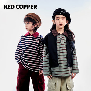 
redcopper children's clothing boys and girls 2026 new autumn tops children's polo shirts striped long-sleeved T-shirts trendy