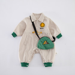 Baby Clothes for Spring and Autumn, Smiley Face Workwear-Style Outfit for Baby Boys, Simple Style Romper for Infants and Toddlers