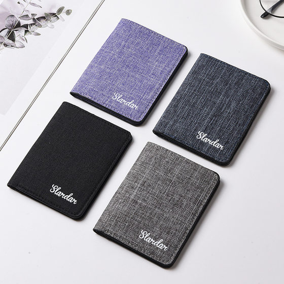 Canvas ultra -thin mini short wallet men's driving license card bag all -in -one small and simple student thin money clip