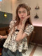 Ink printed puff sleeve shirt women's summer 2023 new style French niche retro bow short-sleeved top