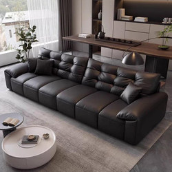 Italian Minimalist Cream-Style Anti-Cat Scratch Leather Sofa with Tofu Block Design for Living Room, Straight-Row, Suitable for Small Apartments, Modern Sofa