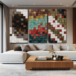 Modern Decorative Painting Mosaic Solid Wood Block Heim Sound-Absorbing and Sound-Enhancing Device High-End Sofa Living Room Wall Hanging Painting