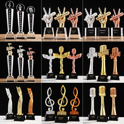Golden Microphone Resin Trophy Music Dance Competition Singing Note Dance Trophy Square Dance Good Voice Talent Competition