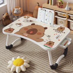 Foldable Small Bed Table, Dormitory Computer Desk, Home Bedroom Cartoon Bay Window Student Desk, Lazy Study Table