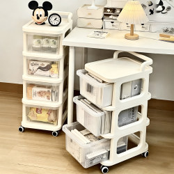 Living Room Snack Storage Cabinet, Multi-Layer Floor-Standing Storage Rack with Drawer-Style Storage Boxes, Mobile Toy Cart