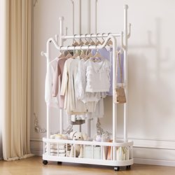 Clothes Rack, Bedroom Floor-Standing Coat Rack, Movable, Space-Saving, Entryway Storage Rack, Integrated Wall-Mounted Clothes Drying Rack