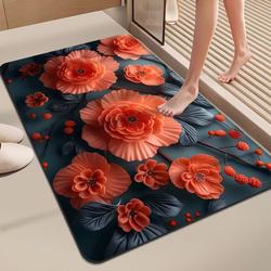 3D Bathroom Floor Mat, Water-Absorbent Mat for Bathroom Entrance, Diatomaceous Earth Soft Mat, Non-Slip Quick-Drying Foot Mat for Bathroom, Toilet Carpet