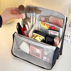 Cosmetic Bag with Vertical Compartments, Large Capacity, Brush and Cosmetics Storage Bag, 2025 New Model, Travel Portable Toiletry Bag