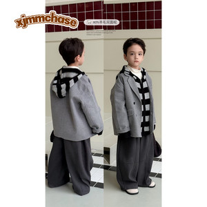 
Shrimp paste hemp boys double-sided wool coat winter 2026 new boy suit thickened children's woolen coat