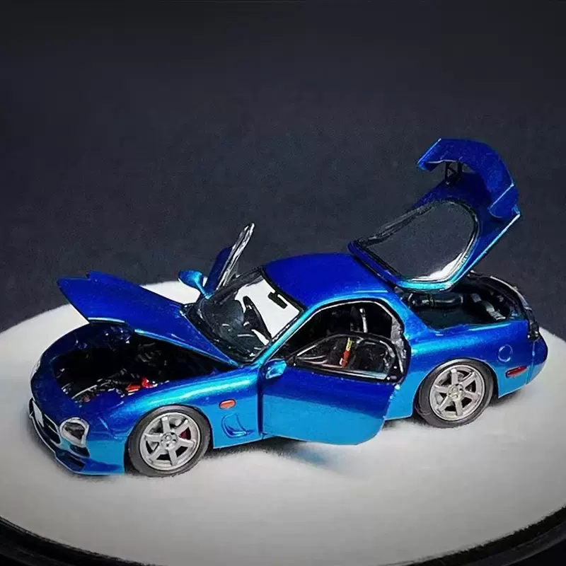 PGM 1:64 马自达FD3S RX7 金属蓝限量版合金全开仿真汽车模型摆件-Taobao