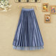 Wear golden velvet pleated skirts on both sides, women's spring and autumn, high waist, thin waist, and hi -shaped gauze mid -length skirt

