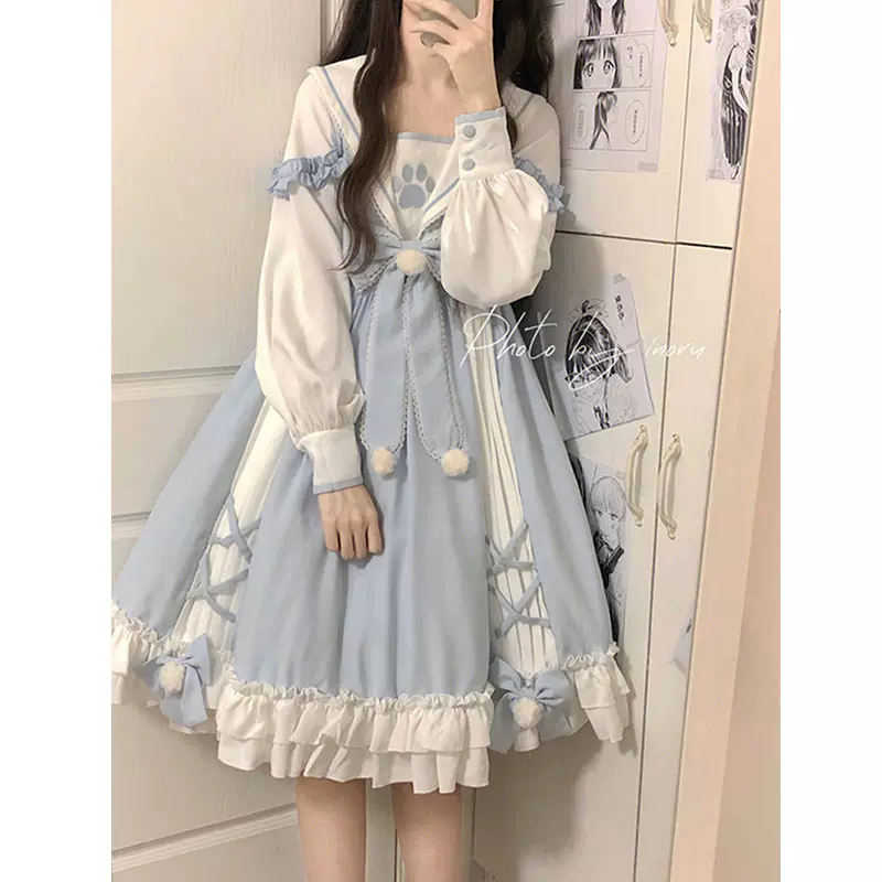 cos服饰cosplay软妹洋装lolita蓝色连衣裙女洛丽塔日常学院风轻lo-Taobao Singapore