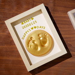 Baby's One-Year-Old Hand and Foot Prints Baby's One-Month-Old Hand and Foot Prints Wooden Photo Frame Glass Ritual Commemorative Table