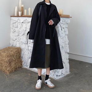 
Workwear spring and autumn long dark Japanese waist waist fat mm over the knee oversize loose windbreaker jacket women's trend