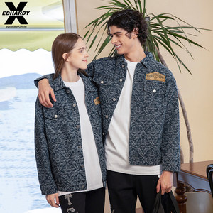 Edhardyx autumn and winter tide brand denim fashion Korean version of loose men and women, the same jacket outer jacket couple
