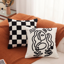 Sofa Cushion Living Room Nordic Ins Style Geometric Simple Black and White Checkerboard Cushion Cover Light Luxury Double-Sided Throw Pillow