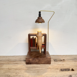 Wooden Carving Kitten Wooden Night Light Home Store Interior Decoration Desktop Creative Gift Cream Wood Style Ornament