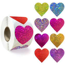 500 Stickers/Roll 3.8cm Laser Colorful Mixed Heart Sealing Stickers Holiday Decoration Self-Adhesive Stickers Labels