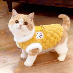 Cat Clothes Are Warm and Thick in Winter, Cute Cartoon Bear Head Vest, Can Be Used for Traction, Anti-Shedding Pet Dog Clothes