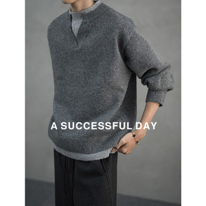 
ASSDY sheep wool blended 900G heavyweight lazy style fake two-piece double-layer V-neck sweater for men winter knitted sweater