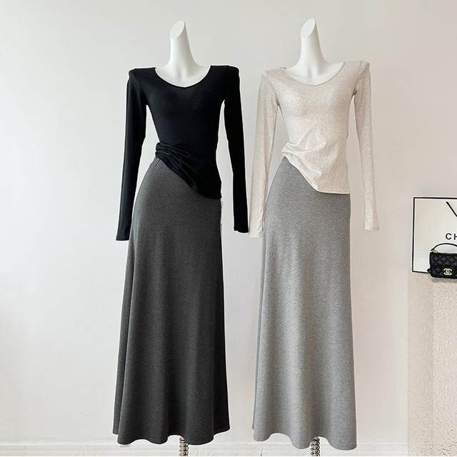 Gray skirt for women 2025 spring and summer drooping modal loose versatile soft and casual simple A-line long skirt