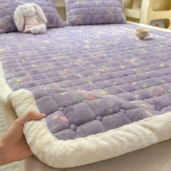 Mattress Winter Milk Velvet Bed Sheet Single Piece Coral Fleece Mattress Pad Bed Cover Bedding Base Fleece Blanket Bedspread