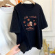 Extra large size 300Jin [Jin equals 0.5 kg] Interesting pattern printed hem slit round neck short-sleeved T-shirt for women in summer fat MM loose top