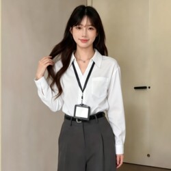 French-Style White Long-Sleeve Shirt for Women, Spring Season, High-End Loose Fit, Suitable for Commuting, Professional Formal Wear, Interview, and Elegant Top